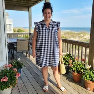 Time and Tru Blue White Gingham Flutter Sleeve Dress XXXL 22 Plus Size Plaid